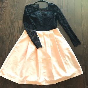 Holiday black lace nude peach two toned dress